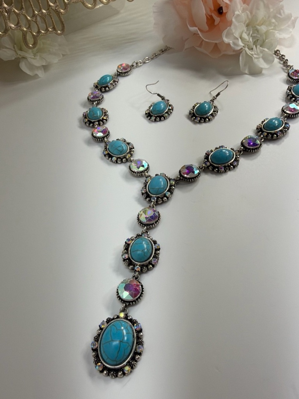 Turquoise Statement Necklace and Earring Set - Women's Jewelry